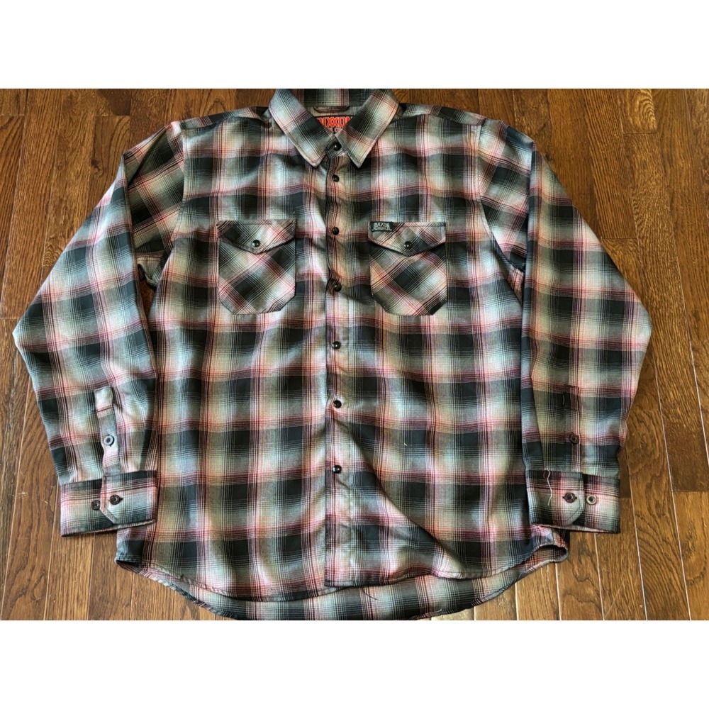Dixxon Flannel Arizona Super Show D-Tech Plaid Shirt Mens XL Black Red Grey